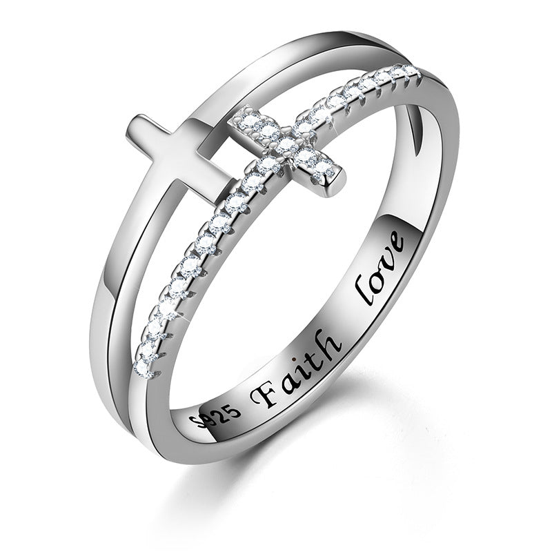 Pray Through It Double Cross Ring in Sterling Silver - Anthology Creations
